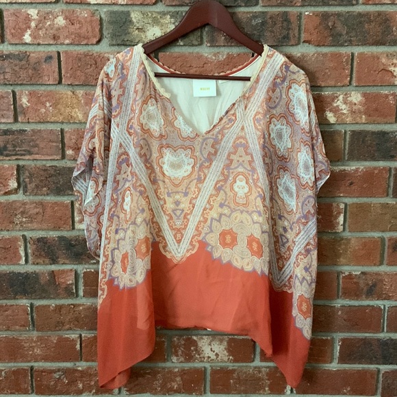 EUC🔹️Maeve Coral Orange Nalina Paisley Poncho Top - Picture 2 of 8